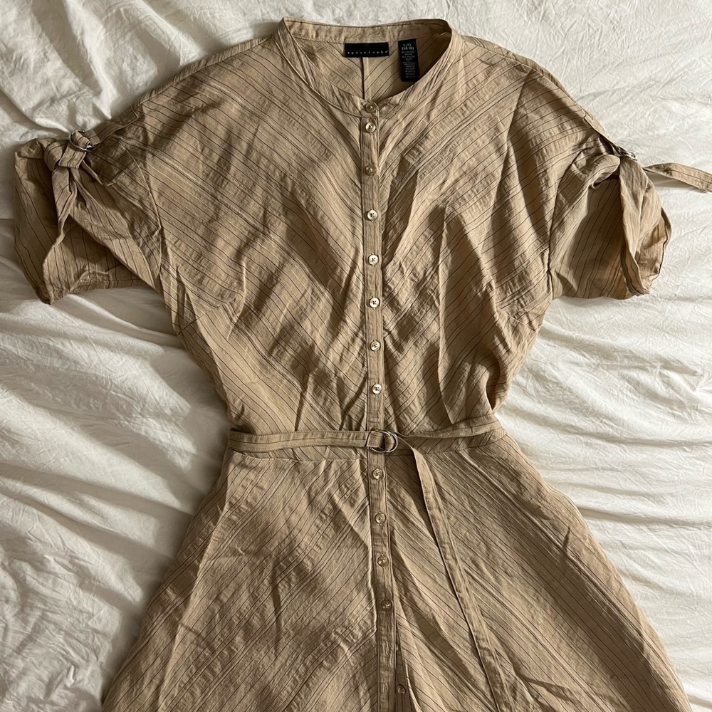 Apostrophe Shift Knee Length Striped Button-Up Dress - Picture 2 of 6